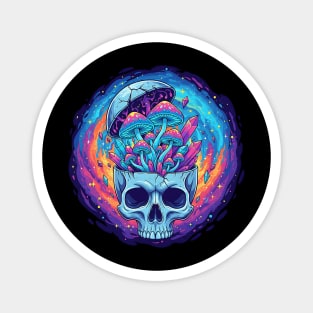 Neon Skull Bloom – Psychedelic Mushroom Explosion Magnet